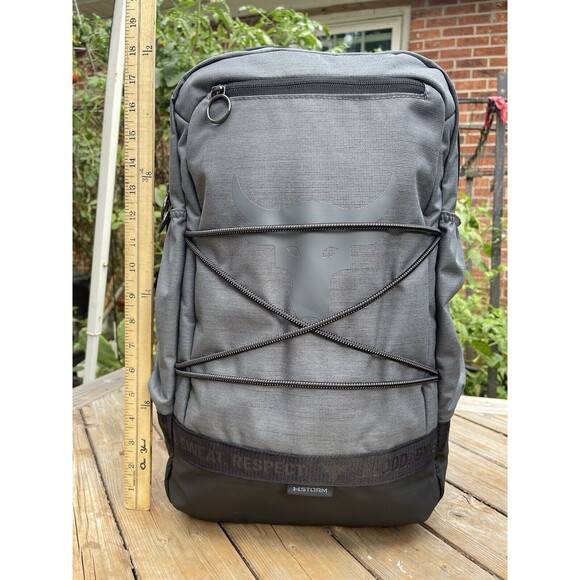 Under Armour UA Project Rock Brahma Backpack Training Bag Gray Black - Picture 2 of 5